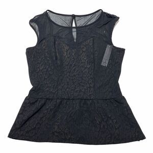 HEARTSOUL Black Sheer Mesh Leopard Peplum Blouse L